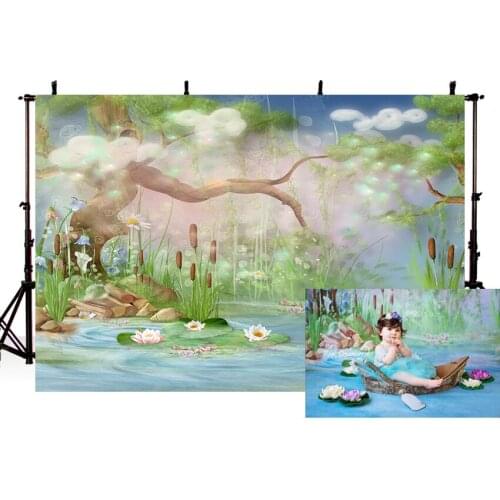 Photo background spring flower Tree River lotus firefly children Wonderland backdrop studio background Photophone