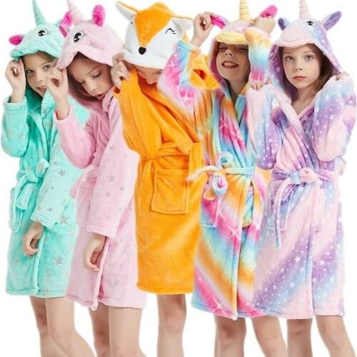 Kigurumi Boys Girls Unicorn Bathrobe Children Hooded Robes Kids Animal Towel Robe Baby Sleepwear Peignoir Child Dressing Gown