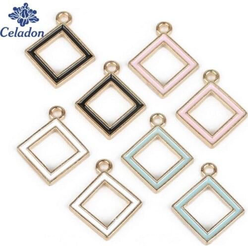 Best Selling 30-36pcs 12mm Zinc Alloy Drop Oil Rhombus Charms Pendant for DIY Handmade Earring Bracelet Jewelry Making