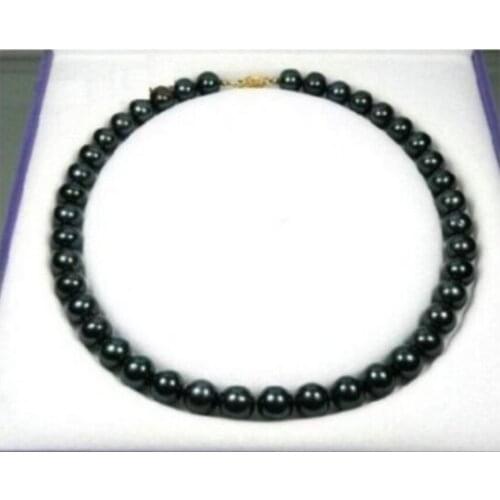 Exquisite 9-10 mm black Tahitian AAA++ Pearl Necklace 18" 14k