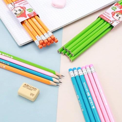 10pcs new solid color log HB pencil triangle rubber head writing painting pencil
