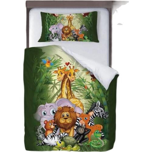 Duvet Cover Set Bedding Set with Pillow Case for Baby and Kids Room Childrens Room 3D Printed Modern Style 2021 New Safari Animals Green Model 313
