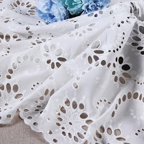 Pure Cotton Eyelets Lace Fabric French Hollow out Fabric Soft Summer Dress fabric For DIY dress lace top Normal white 1 yard