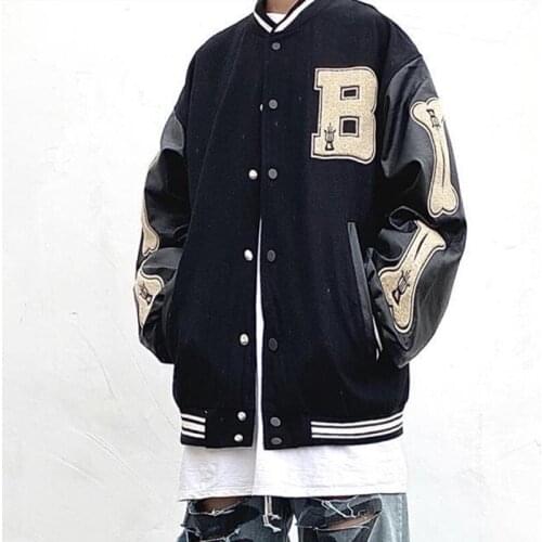 Mens Jacket Hip Hop Fur Bone Patchwork Colored Block Jacket Mens Harajuku Street Jacket Mens Baseball Jacket