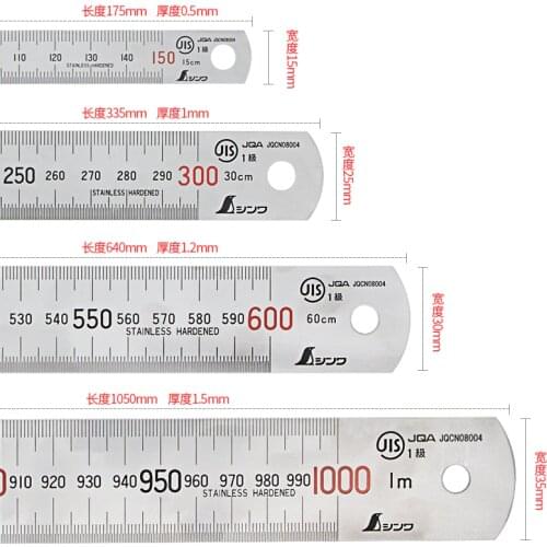 SHINWA Stainless Steel Ruler Thickened Scale 15 30 60 100cm 21573~21576 Series with Durable Etched Scale Line