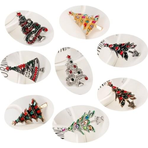 Fashion Cute Crystal Rhinestone Pine Christmas Tree Brooches Lapel Pins Badges New Year Christmas Gift For Women Kids Children