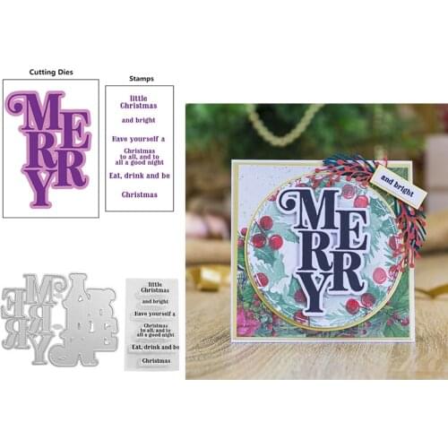 Merry And Bright Words Combination Series Transparent Clear Stamps And Cutting Dies For DIY Scrapbooking Cards Crafts New 2020