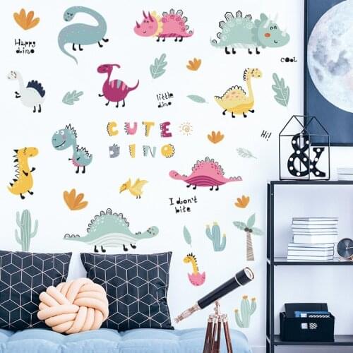 Cartoon Cute Dinosaur Wall Stickers Home Decor Kids Room Nursery Free Combination Decoration Alphabets Dino Stickers
