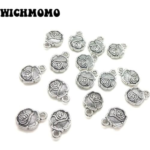 New Fashion 14*10mm 15pieces/bag Retro Zinc Alloy Rose Flowers Charms Pendant for Earring Necklace Jewelry Accessories