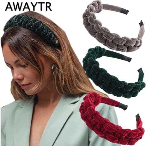 Solid Color Velvet Winding Knotted Hair Bands For Women Korean Wide-brimmed Cross Headband Hair Hoop Hair Accessories