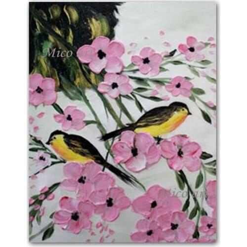 Unframed Peach Flower Knife Oil Painting Canvas Art Decorative Items Canvas Acrylic Paintings Wall Art Free Shipping Artwork