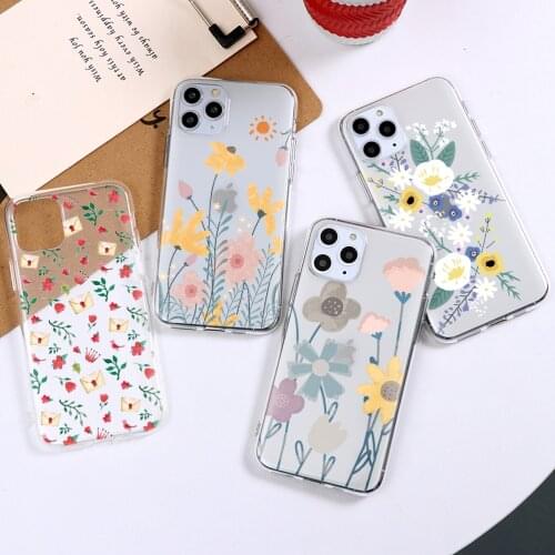 Luxury Flower Phone Case For iPhone 11 12 Pro XS Max 11Pro XR X 8 7 6S Plus 5S 5 SE 2020 Floral Transparent Soft TPU Back Cover