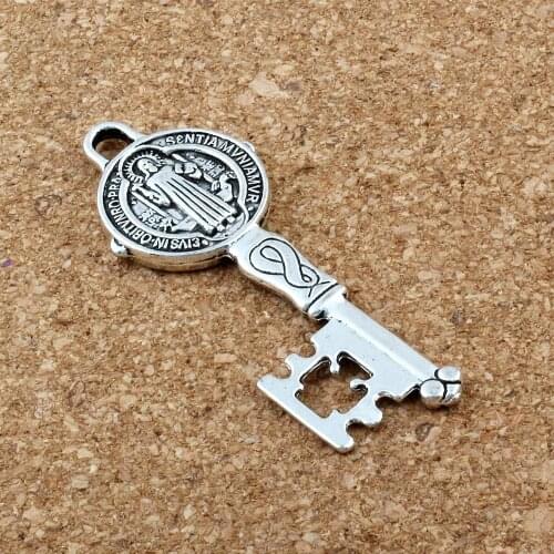 Saint Benedict Exorcism Medal Catholic Cross Key Charm 20pcs/ Lot 19.5x52mm Pendants Alloy Handmade Jewelry A-I73