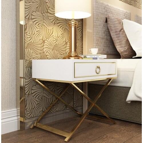 Modern Iron Casting Golden Nightstand Coffee Sofa End Bedside Table Bedroom Furniture Luxury BedStand Cabinet White Black