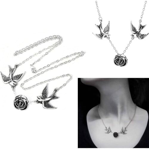 Vintage Jewelry Necklace Swallow Rose Flower Choker Womens Necklace Pendant gothic Necklaces Female Retro Accessories Charms