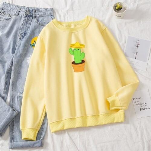 Cactus Sweatshirt Kawaii Harajuku Cottagecore Aesthetics Hoodies Crewneck Cotton Women Sweatshirt Pullover Loose Hoodie Clothing