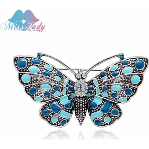 Miss Lady Vintage Jewelry for women Large lapel enamel pins Esmaltes Butterfly Brooches Corsage Brooch Wedding Insect Hijab