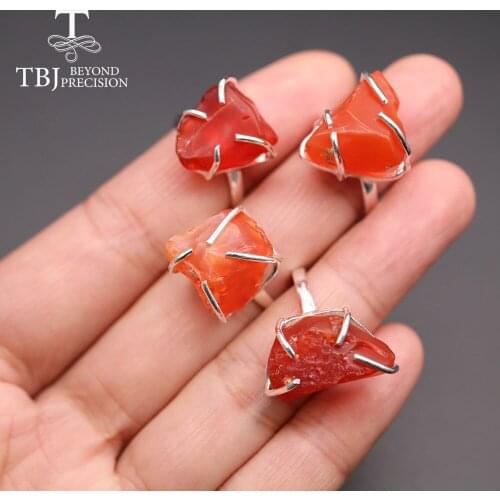 2020 Natural Mexico Fire Opal Ring Handmade Gemstone rough Ring 925 sterling silver fine Jewelry for women birthstone october