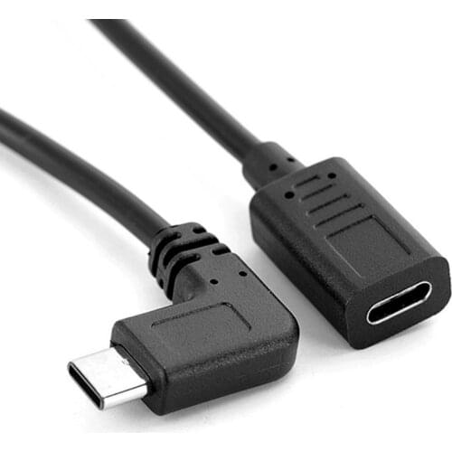 0.3 Meters Reversible Design Type C USB 3.1 90 Degree Male To USB-C Female Extension Data Cable Extender Cord