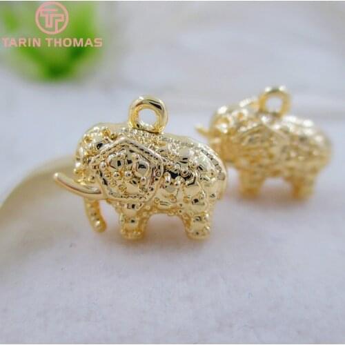 4PCS 13x12MM 24K Gold Color Plated Elephant Necklace Pendants Charms for DIY Jewelry Making Finding Accessories