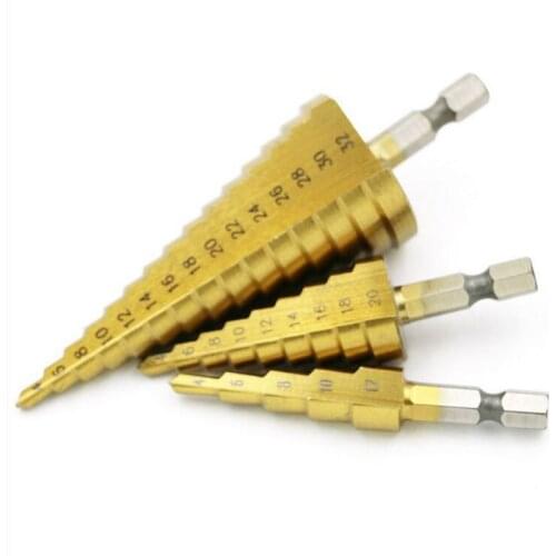 3 sets of sets / lstep drill, wood drill titanium drill 3-12 / 4-12 / 4-20 Hexagonal handle ladder drill.Steel plate reamer