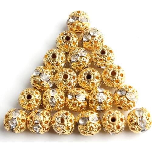 100pcs 6mm Metal Rose Gold Black Silver Plated Crystal Rhinestone Ball Spacer Loose Beads For Jewellery Making Diy Bracelet