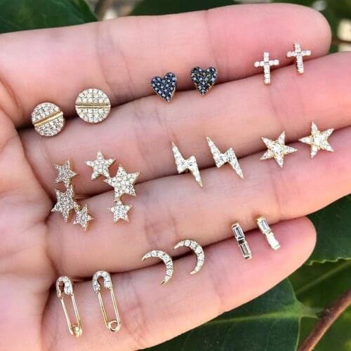 9pcs/set Gold Color Crystal Stud Earring Set For Women Simple Cute Small Earrings 2021 New Fashion Korea Earrings Jewelry