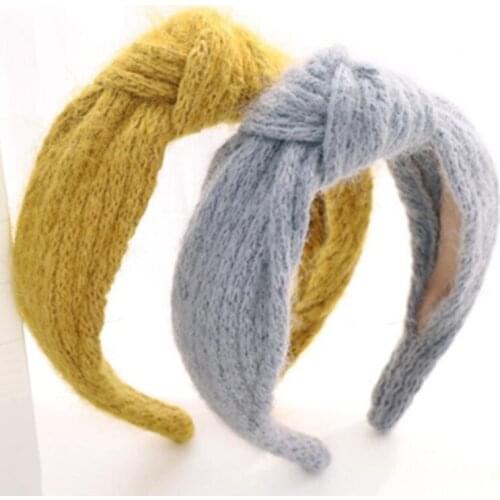Antique Style Wool Hairband Knot Women Handmade Crochet Headband Winter Adults Outdoor Headdress Hair Hoop Wide Turban Solid