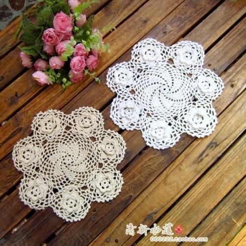 Free shipping 6 pic/lot 3D flowers cotton crochet lace doilies for home decor cup pad powl coaster as innovative item placemat