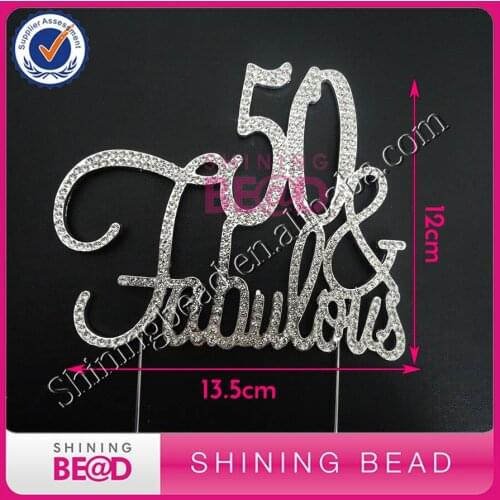 Free Shipping! 50th Fabulous Clear Sliver Rhinestone Cake Topper,Fabulous Wedding Rhinestone Cake Topper,Anniversary Party
