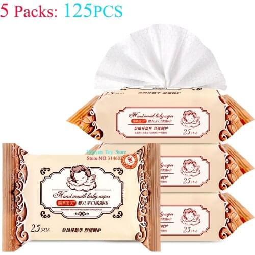 5 Pack (25pcs/ Pack) Combat Wipes Active Biodegradable Cleansing and Refreshing Wipes for Outdoors and Camping Baby Skin Care