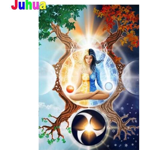 Four Seasons Tree God diy diamond painting yin yang Girl diamond embroidery pictures full Square round drill mosaic Landscape