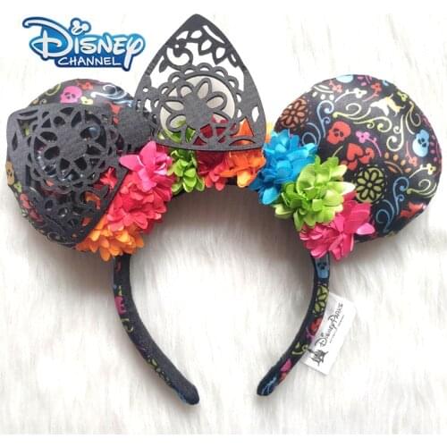 Disney COCO Flowers Mickey Mouse Headband Disneyland Minnie Ears Plush Headwear Children Girl Beauty Toys Decoration Halloween