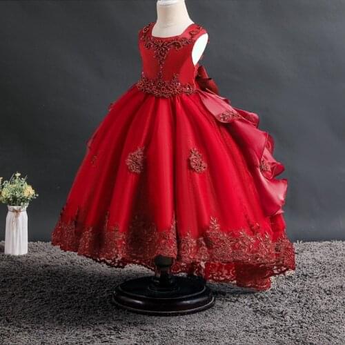 Yoliyolei Elegant Tail Girls Party Dress Dovetail Long Flower Girl Pageant Clothing Hand Made Retro Embroidery Kids Dresses