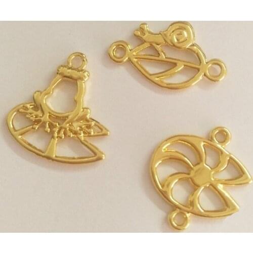 GLADZGT 10 pcs/lot Lotus leaf frog snail leaves Metal Frame Pendant Gold Charm Bezel Setting Cabochon Setting UV Resin Charms