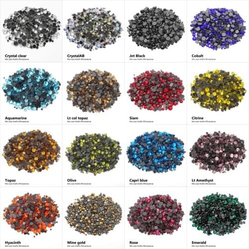 Hot sale 30 colors mixed size Hotfix rhinestone 2000pcs Flatback crystal stone for clothing shoe bag free shipping