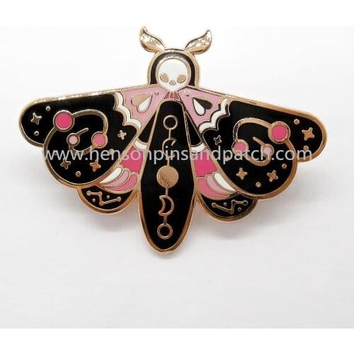 Custom high polish hard enamel animal butterfly rose gold pin badge