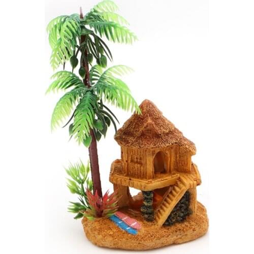 Simulation Coconut Tree Castle Aquariums Fish Tank Ornaments Decor Landscape -Y102