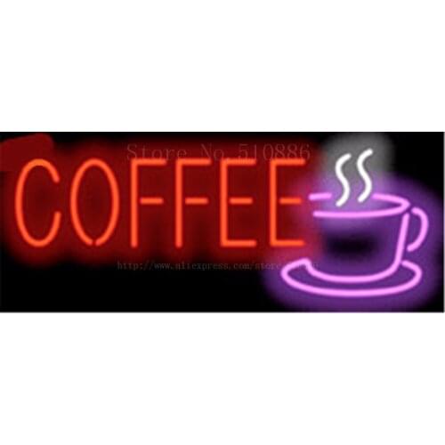 Custom Coffee w/Cup Pink Neon Sign Real Glass Tube Light Lamp Wall Mountabl Decorative Decor Bar Beer BULBS Shop Signs 17"x14"