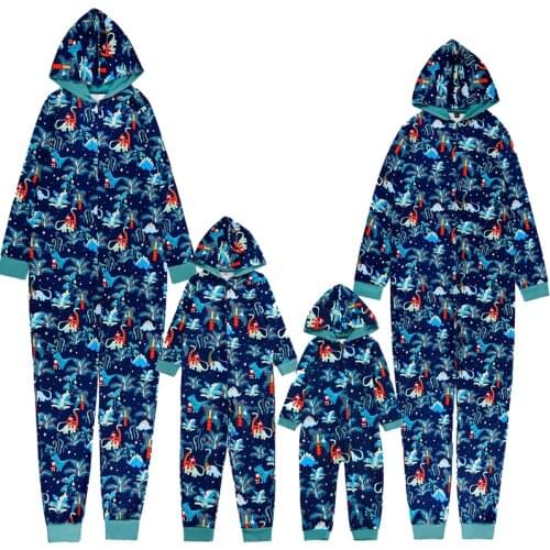 Family Matching Christmas Pajamas Romper Jumpsuit Women Men Baby Kids Cartoon Print Xmas Sleepwear Cotton Hooded Zipper Sets