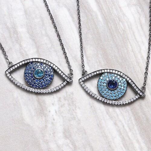 Devils Eye Blue Color Diamond Necklace Set with Zircon Epoxy Net Red Crystal Clavicle Chain Womens Black Gun Color Jewelry