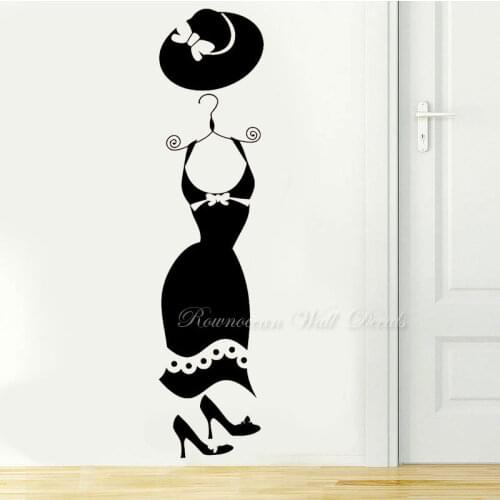 Fashion Womens Wardrobe Decoration Decal Vinyl Art Home Decor Wall Sticker Hat Dress High Heels Shopping Girls Wall Poster 4814