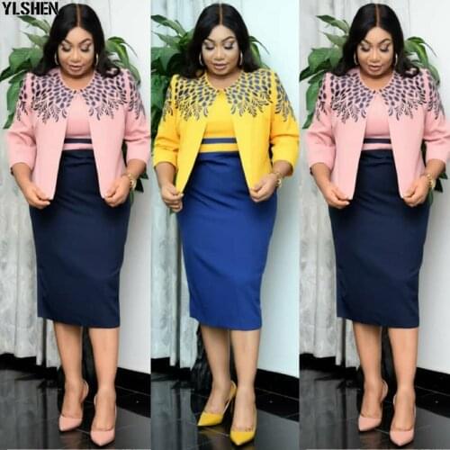 Fashion Outfits African Dresses for Women 2 Piece Set African Clothes Long Sleeve Coat Outwear+Tank Dress Sets 2021 Autumn Suits