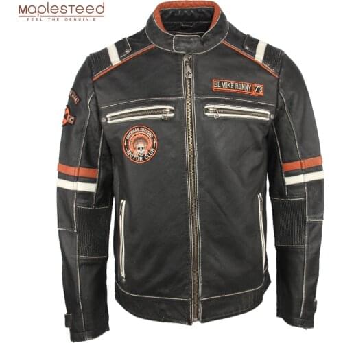 Vintage Embroidery Skulls Motorcycle Leather Jacket 100% Real Cowhide Moto Jacket Biker Leather Coat Winter Motor Clothing M221