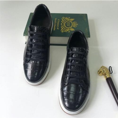 CHIC Designer Authentic Real Crocodile Skin Mens Leisure Vulcanized Shoes Genuine Alligator Leather Male Lace-up Flats Shoes