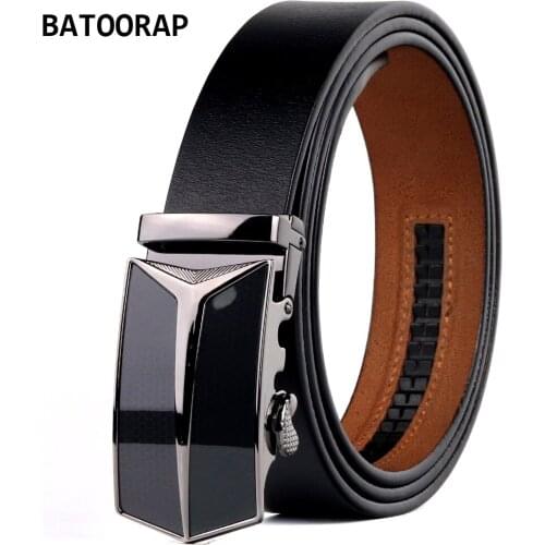 BATOORAP Men Genuine Leather Ratchet Belts Black Retro Trouser Strap Male Fashion Jeans Belt With Letter Automatic Buckle FGHY06