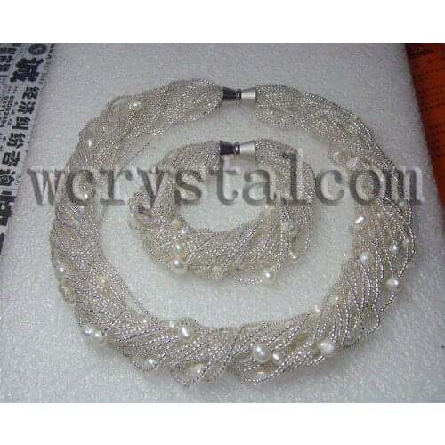 LJHMY 24 Strands White Tiny Small Glass Beads Nugget Pearl Bracelet Necklace Set