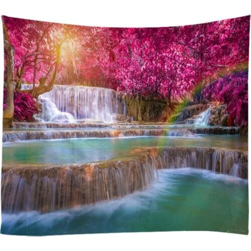 Natural Landscape Forest Falls Woods Waterfall Tapestry Wall Hanging Bed Spread Beach Towel Table Cloth Yoga Mat Large Size