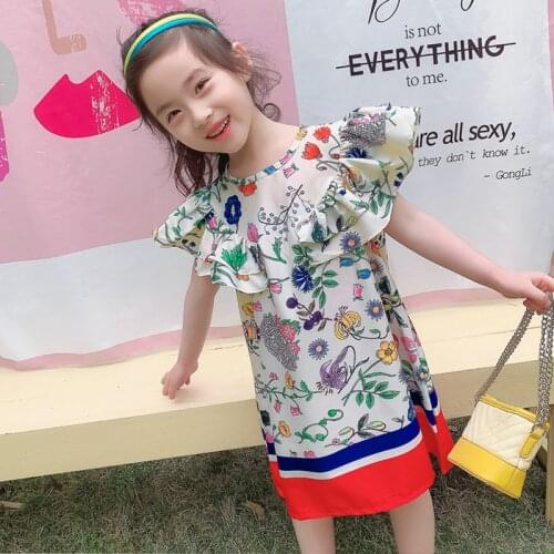 2020 New Summer Girls' Dress Fashion Flower Casual Flying Sleeve Party Princess Dress Cute Childrens Baby Kids Girls Clothing