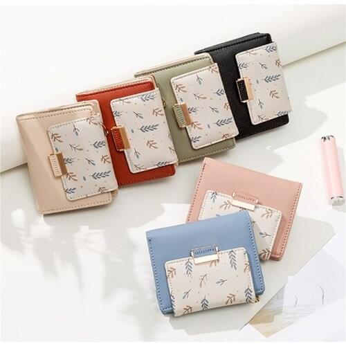 New Print Women Card Holder PU Leather Purse Ladies Pocket Clutch Wallet Women Short Fashion Panelled Wallet Cartera Mujer